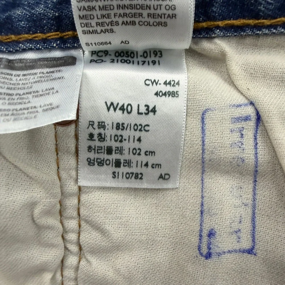 Levis 501 Original Fit Jeans Mens 40x34 Blue Denim Straight Leg Button Fly